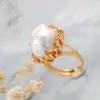 Nafuge joyería de plata al por mayor anillo de perla barroca natural bañado en oro Anillo de moda para mujer de plata de ley 925