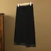 Saia de veludo de seda com barra de renda para mulheres, cintura elástica, seda de amoreira, elegante, adequada para o trabalho e uso casual, início do outono