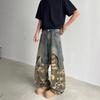 Diseño de Moda Callejera Americana de Verano Nicho Vaqueros Empalmados Marca Trendy para Hombre Pantalones Holgados Rectos con Caída Modernos