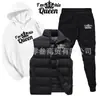 Conjunto Esportivo de Veludo Estampado Outono e Inverno Transfronteiriço Moda Americana Casual Colete Moletom de Algodão e Calça de Moletom Conjunto de Três Peças