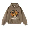 Sudadera con capucha holgada de estilo vintage lavado, peso pesado de 420 g, con estampado de banda de rock callejera europea y americana, para otoño e invierno