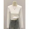 Camiseta Crop Top Verde Militar para Mujer, Estilo Básico para Otoño, Invierno y Primavera, Manga Larga Hombro Normal, Camiseta Base
