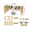 Soporte de Cuenco para Mascotas de Bambú Doble Cuenco Gato Perro Soporte para Cuenco de Alimentación Elevado Protección del Cuello Alimentador Cuenco de Acero Inoxidable Soporte de Madera Mesa de Comedor para Gatos