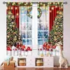 Cortinas de Natal transfronteiriças com estampas de floco de neve, árvore de Natal e boneco de neve, bandeiras de fundo para decoração de quarto de férias