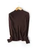 Suéter de punto fino de lana para mujer, cuello semi-alto, delgado y suave, amigable con la piel, corte ajustado, adecuado para primavera y otoño, ideal para ir al trabajo y como jersey para usar debajo