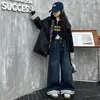 Jeans de Nuevo Estilo Otoñal para Niñas Mayores, Ropa Infantil, Pantalones de Mezclilla Elegantes y Versátiles con Puños de Encaje para Niñas