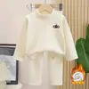 Conjunto Nuevo de Ropa Interior Térmica Forrada de Felpa para Otoño e Invierno de Niños, Tops de Cuello Alto y Pantalones Base para Niños y Niñas Bebés, Ropa para el Hogar