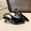 Tacones Altos Versátiles Negros Transpirables de Superficie Suave para Banquetes 2026 Nuevos Zapatos de Salón de Charol sin Espalda Puntiagudos
