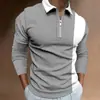 Ropa de otoño para hombre: Camisa polo de manga larga para hombre, con bloques de color, elegante, con cuello de solapa y moderno diseño de patchwork