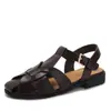 Sandalias Romanas Retro Tejidas de Cerdo Baotou con Tira Fina, Punta Redonda Nueva, Antideslizantes, Tacón Grueso, Hebilla de Una Línea J017-8