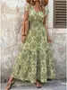 Verano 2026 Nuevo Vestido Largo Estampado de Cuello en V Transfronterizo Europeo y Americano Vestido Elegante Vintage Vestido de Manga Corta Línea A para Mujer