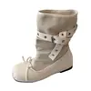 Ballet Dulce Nueva Edición Hebilla de Cinturón Adelgazante de Cuero Suave Japonés Botas de Moda de Verano para Mujer con Tacón Oculto, Elegantes y Geniales