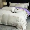 Juego de cuatro piezas de algodón de fibra larga de 80 hilos, suave como la seda para dormir sin ropa, ropa de cama 100% algodón, lujo ligero y estilo minimalista