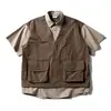 Ins Estilo Japonés Marca de Moda Sin Marca Elegante Retro Estilo Japonés Camisa de Manga Corta Empalmada de Dos Piezas Falsas Nueva Moda Literaria para Hombre