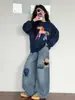 Conjunto de Sudadera de Dibujos Animados Súper Lindo para Niña Ropa de Primavera 2026 Nuevo Estilo Jeans de Oso para Niña Grande Pantalones Anchos para Niños