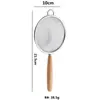 Acero Inoxidable 304 Grado Alimenticio Colador Malla Filtro Cuchara Mango Corto Haya Madera Sólida Jugo Horneado Pequeño Tamiz de Harina