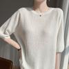 Nueva Llegada Primavera y Verano Suéter de Cachemira de Cuello Redondo para Mujer Manga Corta Blusa de Seda de Morera Suelta Combinable Top Básico de Punto