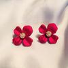 Pendientes de plata 925 con forma de aguja de Corea del Sur Dongdaemun, sencillos, rojos, de moda, pequeños, con flores frescas, estilo vintage.