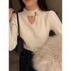 Tops Básicos para Mujer, Tops de Diseñador, Elegante Tejido con Cortes, Rojo, de Cuello Alto, Suéter Sexy A2746