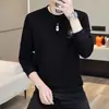 Sudadera con Capucha Jacquard de Manga Larga para Hombre Nueva de Primavera y Otoño, Top Casual de Cuello Redondo, Suéter Versátil, Camisa Base Atractiva