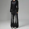 Jeans Largo Juvenil Laranja # Estampado de Bambu, lavado e desbotado, para mulheres, com design solto e modelador, estilo moderno e corte versátil, comprimento até o chão