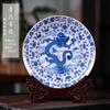Jingdezhen azul e branco porcelana pendurada placa novo estilo chinês casa sala de estar decoração placa Qingming rio pintura artesanato placa decoração