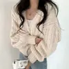 Cardigan de Tricô Torcido Cor Sólida para Comércio Exterior Primavera e Outono Novo Estilo Preguiçoso Simples Versátil Suéter Curto Casaco Feminino