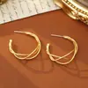 Aretes Metálicos Minimalistas en Forma de C de Tres Capas de Alambre Retorcido con un Toque de Lujo Ligero, Aretes Circulares con Pines de Plata S925