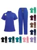 Uniformes de enfermería con cuello mao europeos y americanos, trajes de quirófano con cremallera, ropa de trabajo para salones de belleza y consultorios dentales, conjunto de ropa de trabajo para enfermería de manga corta