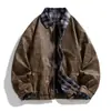 2025 Nueva Chaqueta Retro para Hombre Casual Americana Solapa Holgada Color de Contraste Chaqueta Casual Tops Top para Hombre