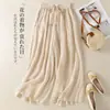 Pantalones de pierna ancha de doble capa estilo Zen chino para mujer, nuevos de verano, cintura elástica, cordón suelto, casual, fluidos, pantalones falda, pantalones largos