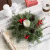 Corona de Navidad Suministros de Decoración Transfronterizos Fruta de Acebo Fruta Roja Corona Pequeña Arreglo con Portavelas Decoración para Colgar en la Puerta Corona Pequeña de Navidad