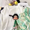 Pijama de Algodón Nube Estilo Coreano para Primavera y Otoño con Almohadillas en el Pecho para Mujer Nuevo Dibujos Animados Suelto Pantalones de Manga Larga Conjunto de Ropa para el Hogar