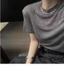 Hilaza Alemana Yangtze 120S Sentido del Diseño Microtransparente Alto Conteo Agradable a la Piel Cuello Redondo Camiseta de Lana Peinada de Manga Corta para Mujer
