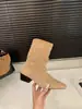 Botas Chelsea de camurça com bico fino e salto alto, Botas de cano médio para mulheres, Temporada Outono e Inverno 2025, Adequadas para combinar com saias, Botas de cano curto, Botas de cano curto