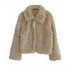 Abrigo de felpa sintética chic coreano con solapa, casual, versátil, para mujer