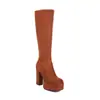 Botas de tacón cuadrado versátiles de comercio exterior hasta la rodilla 34-48 otoño e invierno botas largas transfronterizas punta redonda plataforma impermeable tacón ultraligero talla grande botas para mujer