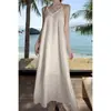 Vestido longo de alcinha com conchas estilo férias, decote V soltinho, costas abertas para praia, feminino