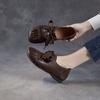 Nuevos Zapatos de Cuero Pequeños Casuales Hechos a Mano Retro de Cuero Genuino con Suela Suave para Mujer, de Cuadros, con Cordones, Plisados, Zapatos de Madre