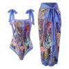 Traje de baño conservador de tres piezas europeo y americano unido que cubre el vientre para playa y aguas termales, bikini unido retro francés
