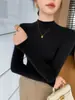 Suéter básico premium sin costuras, cómodo, con cuello semi-alto y mangas largas, top casual versátil para primavera y otoño para mujer