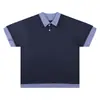 Camisa Polo de Manga Corta con Cuello de Retazos a Cuadros para Hombre, Camiseta de Contraste de Color Elegante de Alta Inteligencia de Moda, Holgada de Ajuste Americano para Caballero de Media Manga