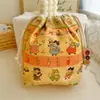 Bolsa de Armazenamento com Cordão de Tecido de Algodão Espesso de Camada Dupla Estampada com Laços Bolsa para Armazenar Batom Bolsa Multifuncional Portátil