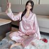 Pijama de Seda Gelada com Estampa Completa de Borboletas Roxas Sonhadoras para Mulheres, Novo Conjunto de Roupa para Casa de Manga Longa para Primavera e Outono, Duas Peças no Atacado
