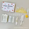 Juego de cuchillo, tenedor y plato para pastel en caja de regalo cinco en uno, juego de vajilla desechable para postres, juego de vajilla para pastel de cumpleaños