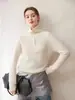 Novo Suéter de Malha de Caxemira Espesso com Zíper e Gola Semi-Alta para Mulheres, Cardigan de Cor Sólida Solto Estilo Coreano, Camada Base para Aquecimento, Versátil