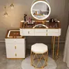 Tocador Inteligente con Carga por Línea Luz Lujo Nórdico Habitación Mesa de Maquillaje Moderna Simple Multifuncional Madera Maciza Escritorio de Maquillaje