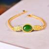 Nueva pulsera de plata de ley s925 con incrustaciones de jade hetiano, joyería retro sencilla, apertura ajustable