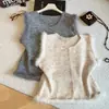 Colete de Tricô Fofo Estilo Coreano Suave Feminino Sem Mangas 2026 Outono Gola Redonda Cardigã de Botão Xale de Temperamento Versátil
