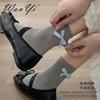 Calcetines de verano para mujer, finos, transpirables, de tubo medio, estilo ballet japonés, con lazo y talón a cuadros